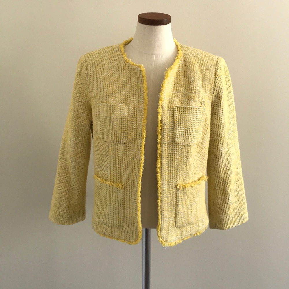 Talbots Yellow tweed 3/4 sleeve blazer